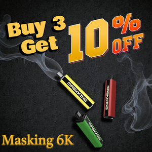 Promotional graphic for Maskking vaping devices with 'Buy 3 Get 10% Off' offer on a dark background.