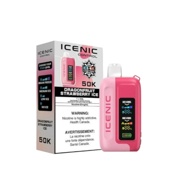 Pink ICENIC vape device with packaging on a white background