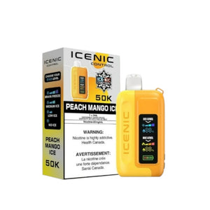 Yellow ICENIC vape device with packaging on a white background