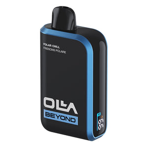 Black and blue vaping device with 'Olya Beyond' branding on a white background