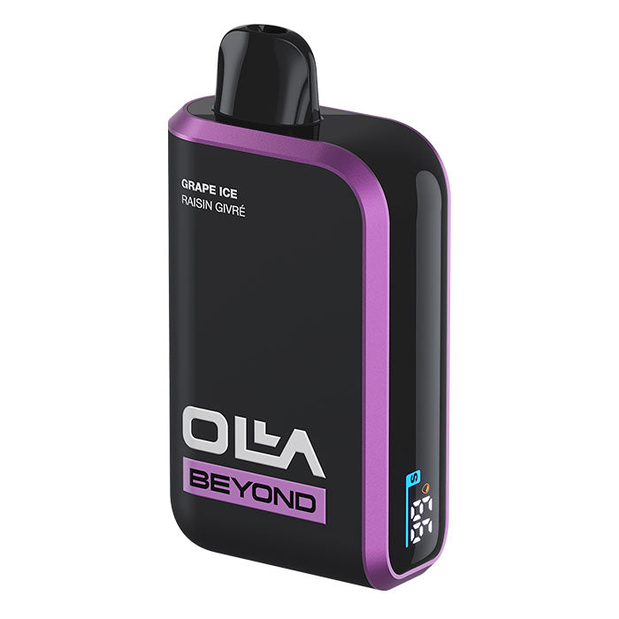 Black and purple vape device with 'Olla Beyond' branding on a white background