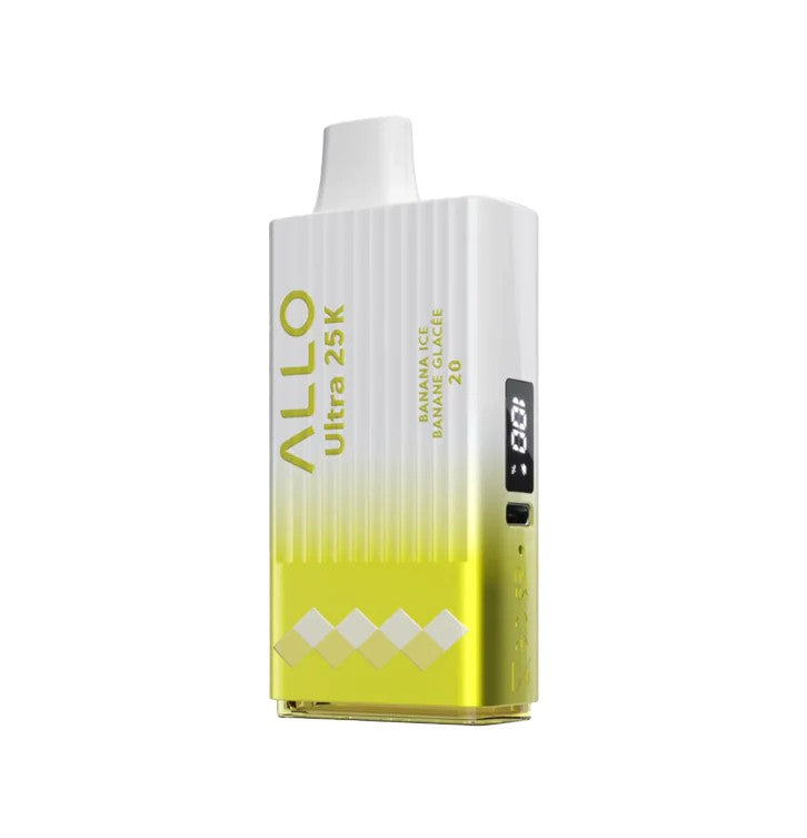 Yellow and white vape device with 'ALLO' branding on a white background