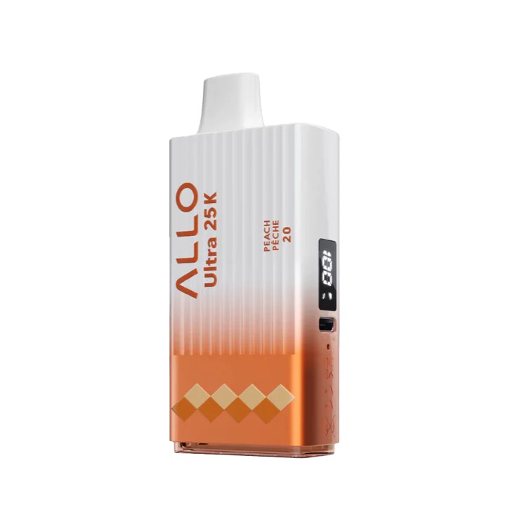 ALLO Ultra 25K vape device with peach flavor on a white background