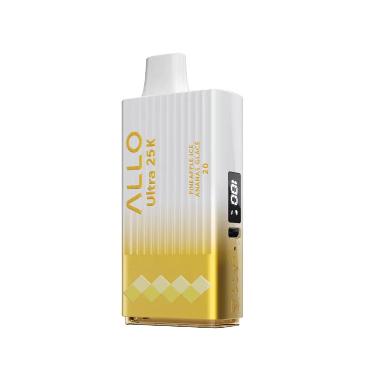 Yellow and white ALLO ultra 25K vape device on a white background