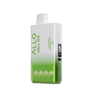 Green and white vape device with 'ALLO' branding on a white background