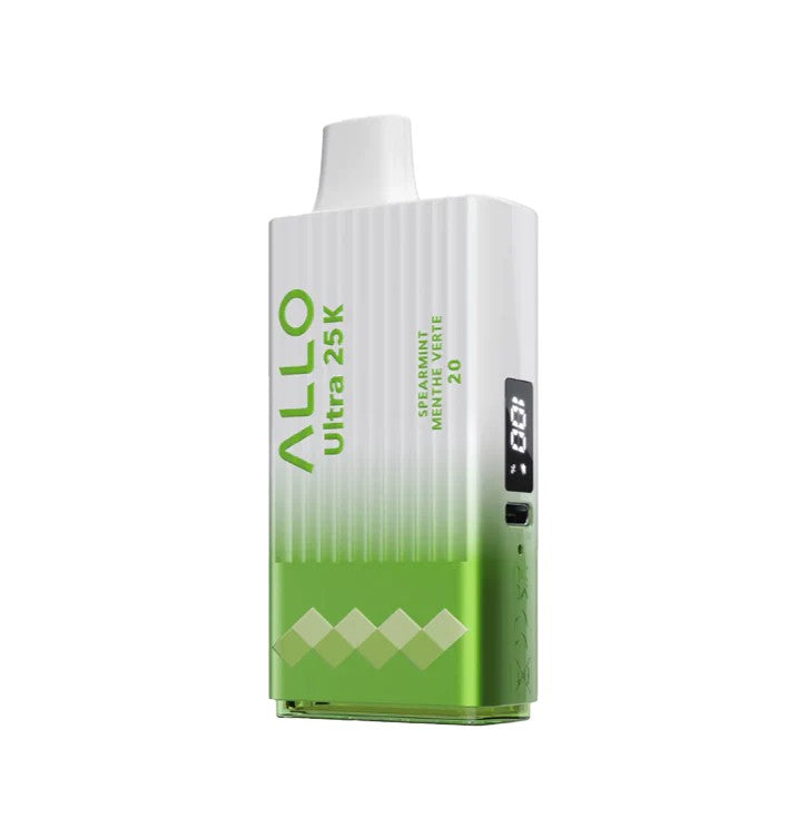 Green and white vape device with 'ALLO' branding on a white background