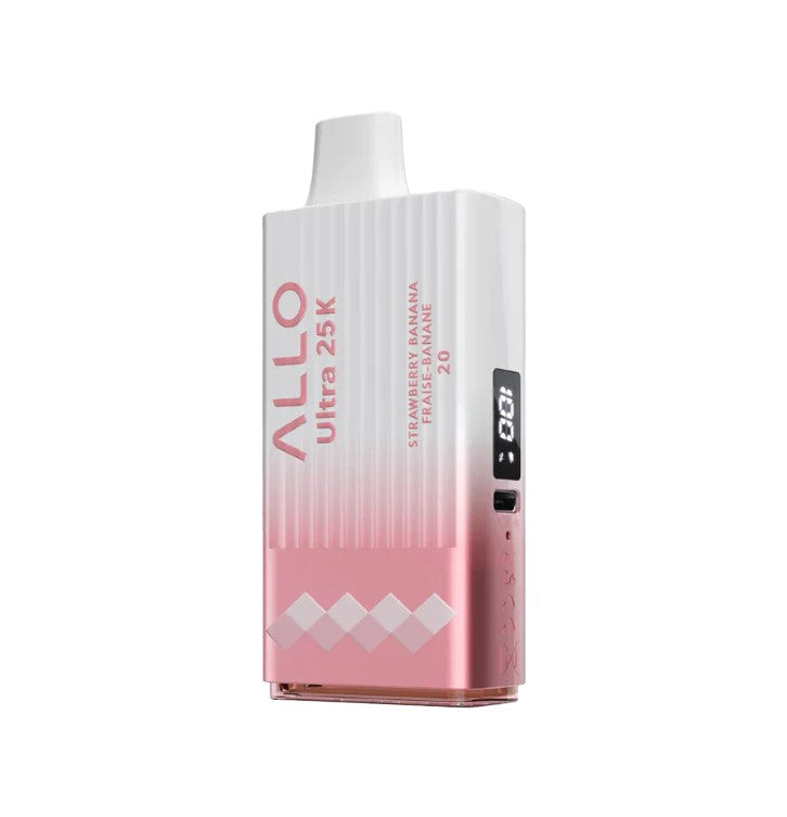 Pink and white vape device with 'ALLO' branding on a white background