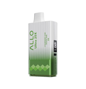 Green and white vape device with 'ALLO' branding on a white background