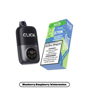 Black Click device and Hi5 vape carton on a white background