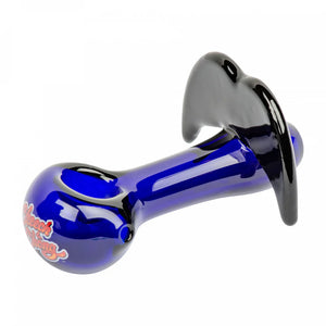 Blue glass pipe with a black accent on a white background