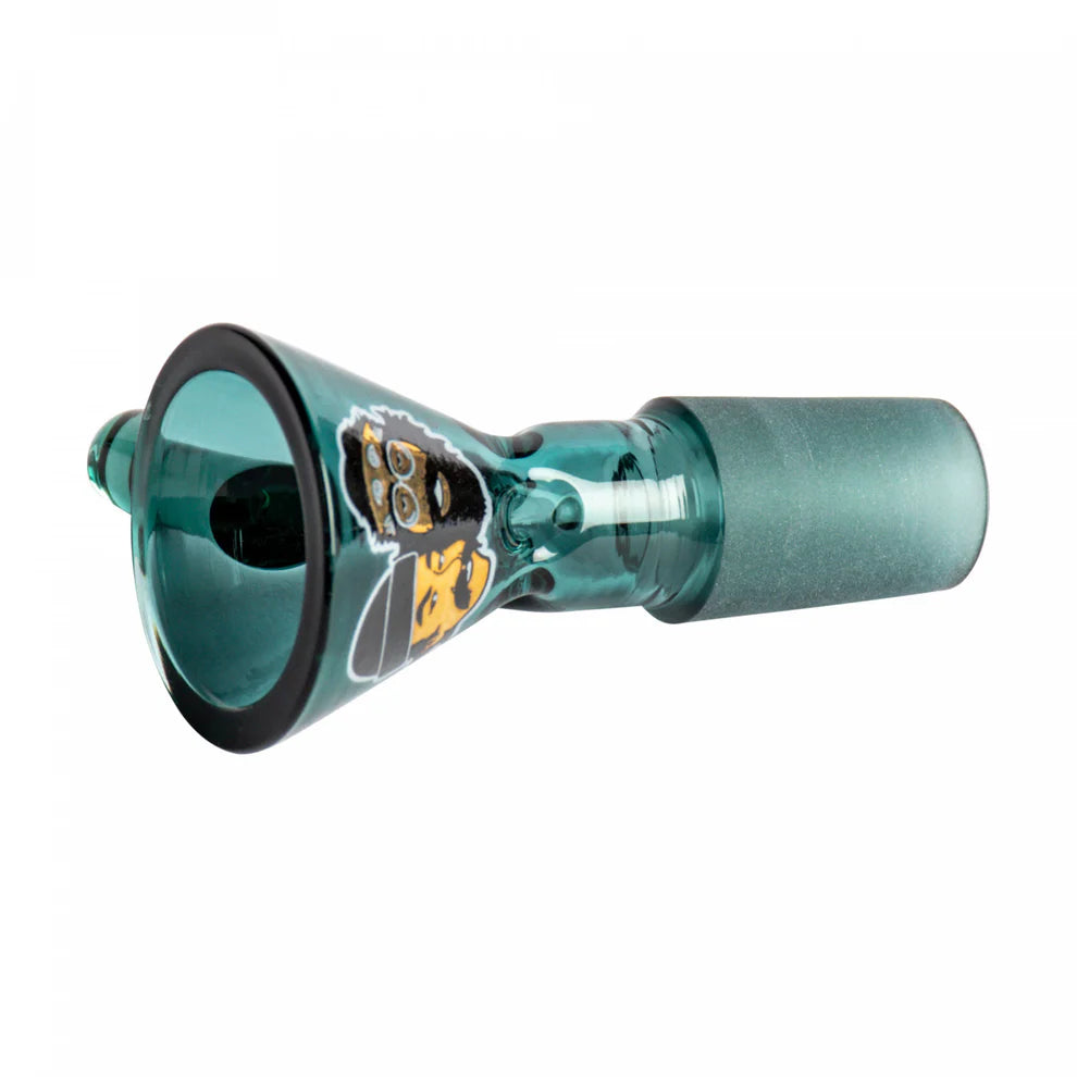 Teal glass pipe with black accent on a white background