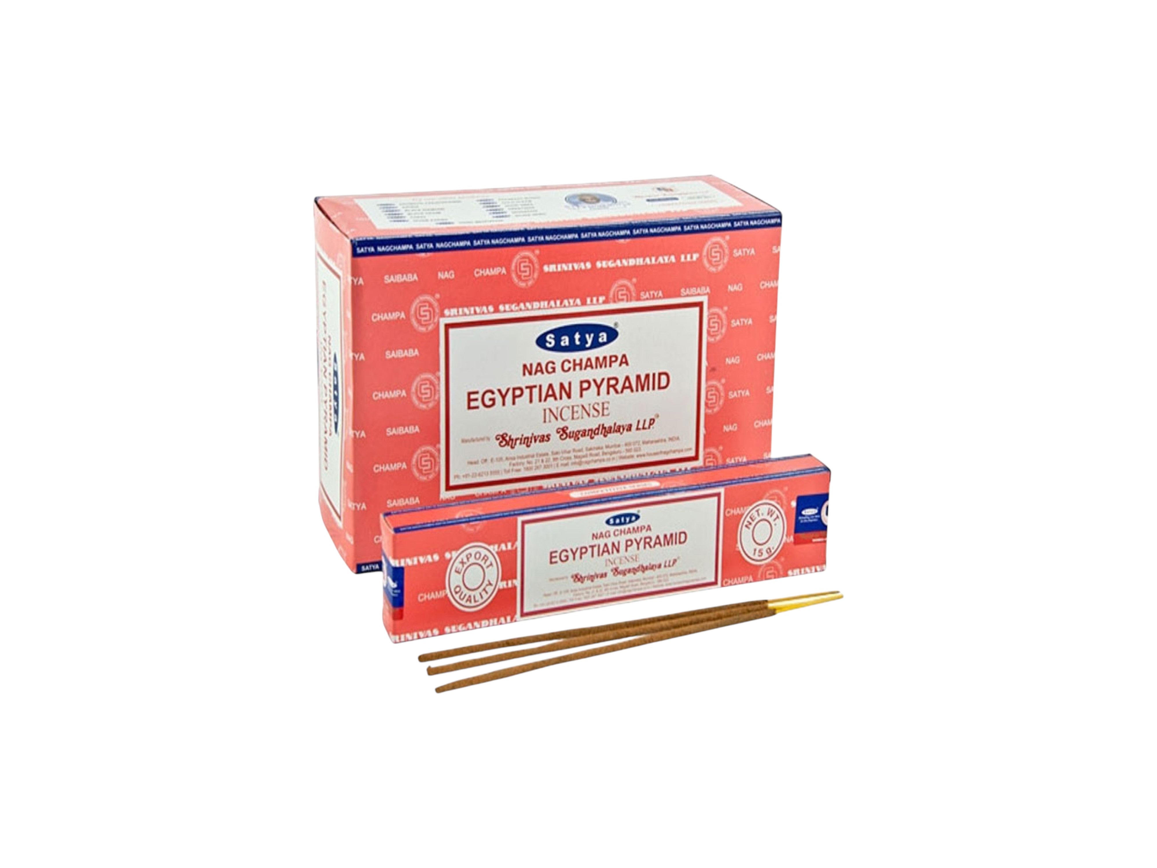 Box of Egyptian Pyramid incense with two sticks on a white background