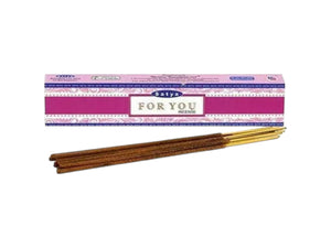Box of Satya 'For You' incense sticks on a white background