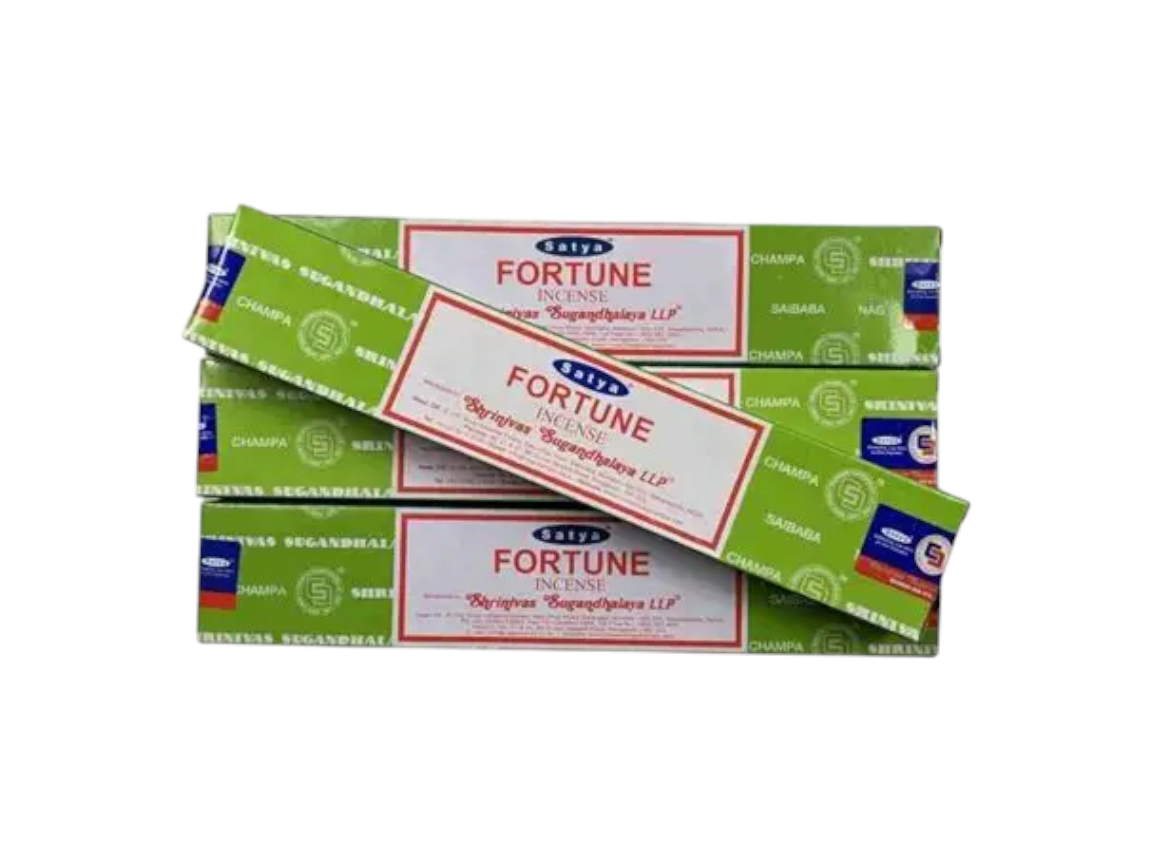 Multiple boxes of Fortune Incense stacked on a white background