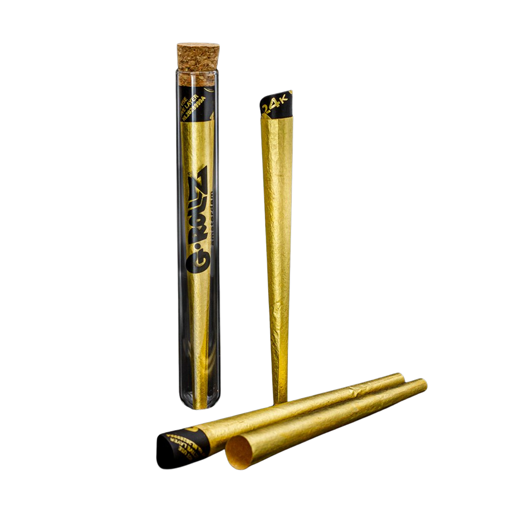 Two gold-colored pipes with black accents and 'G-RAZ' branding on a white background.