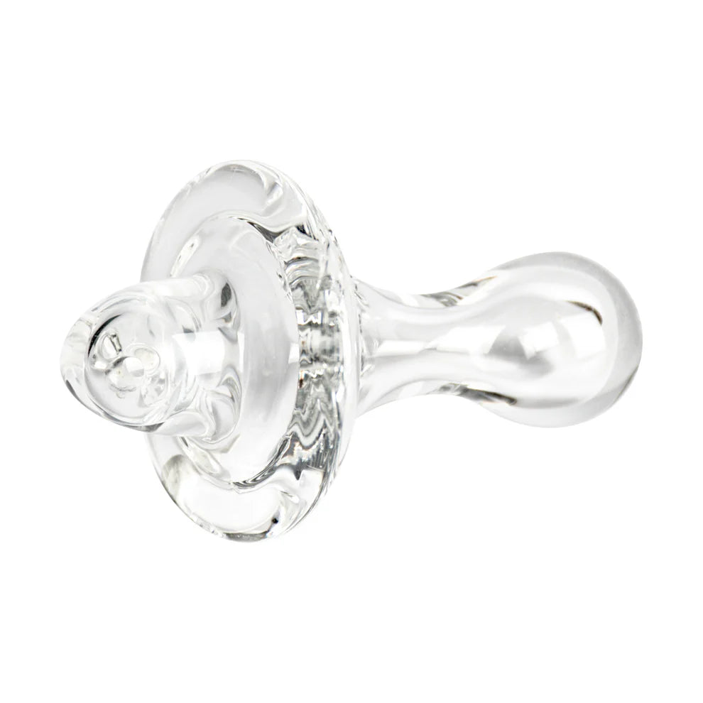 Clear glass nipple with a white background