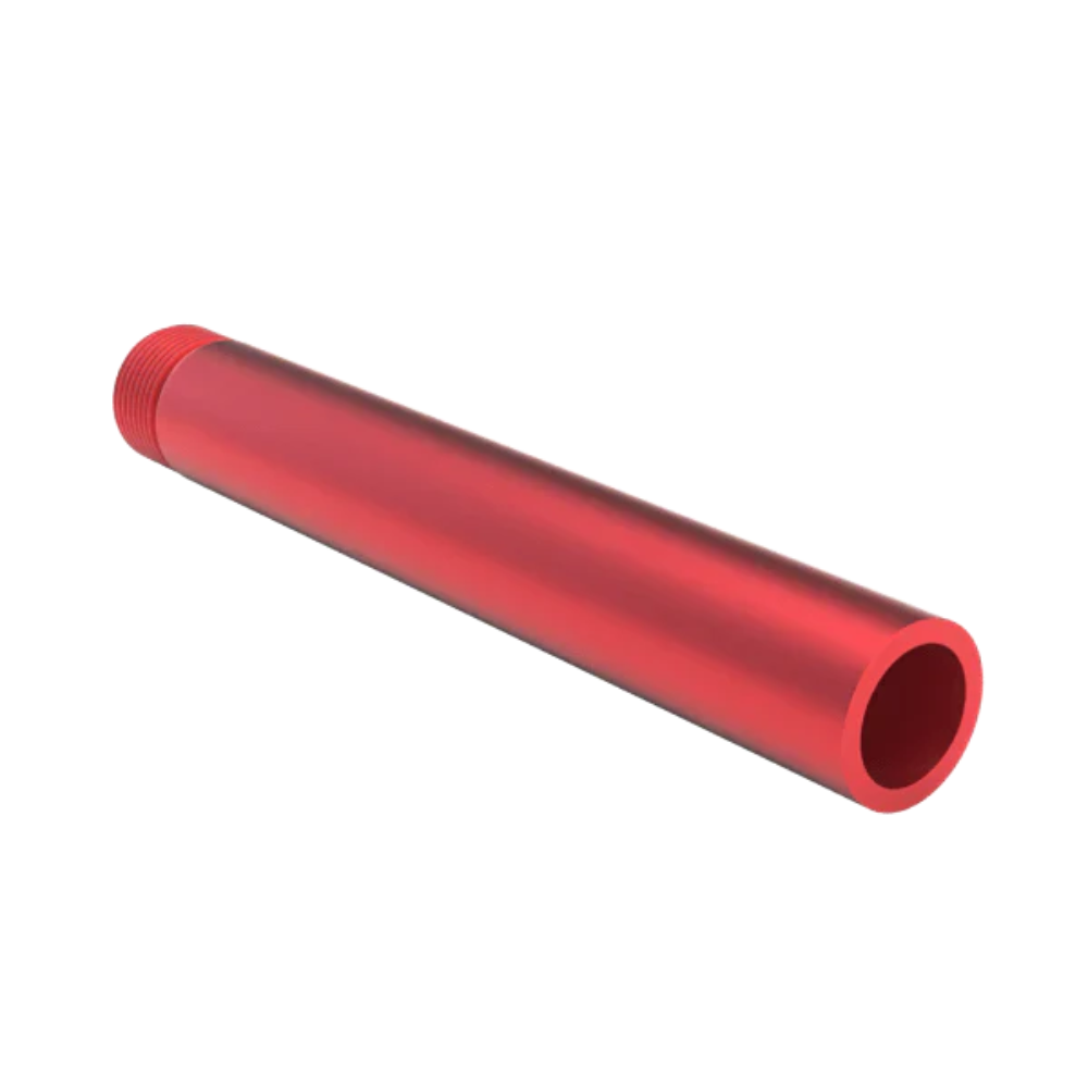 Red metal tube on a white background