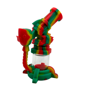 Colorful silicone water pipe with a glass base on a white background