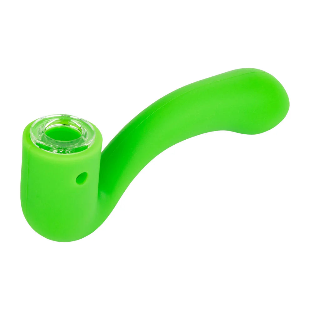 Green plastic pipe on a white background