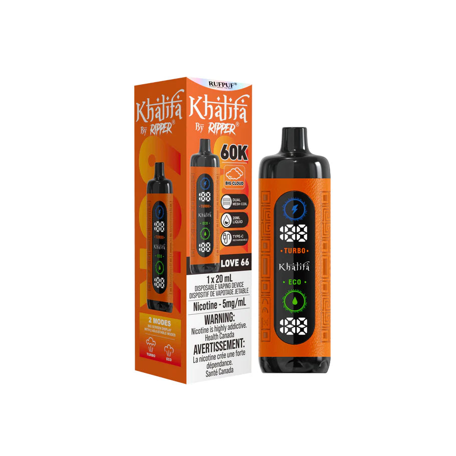Khalifa Ripper vape juice bottle and packaging on a white background