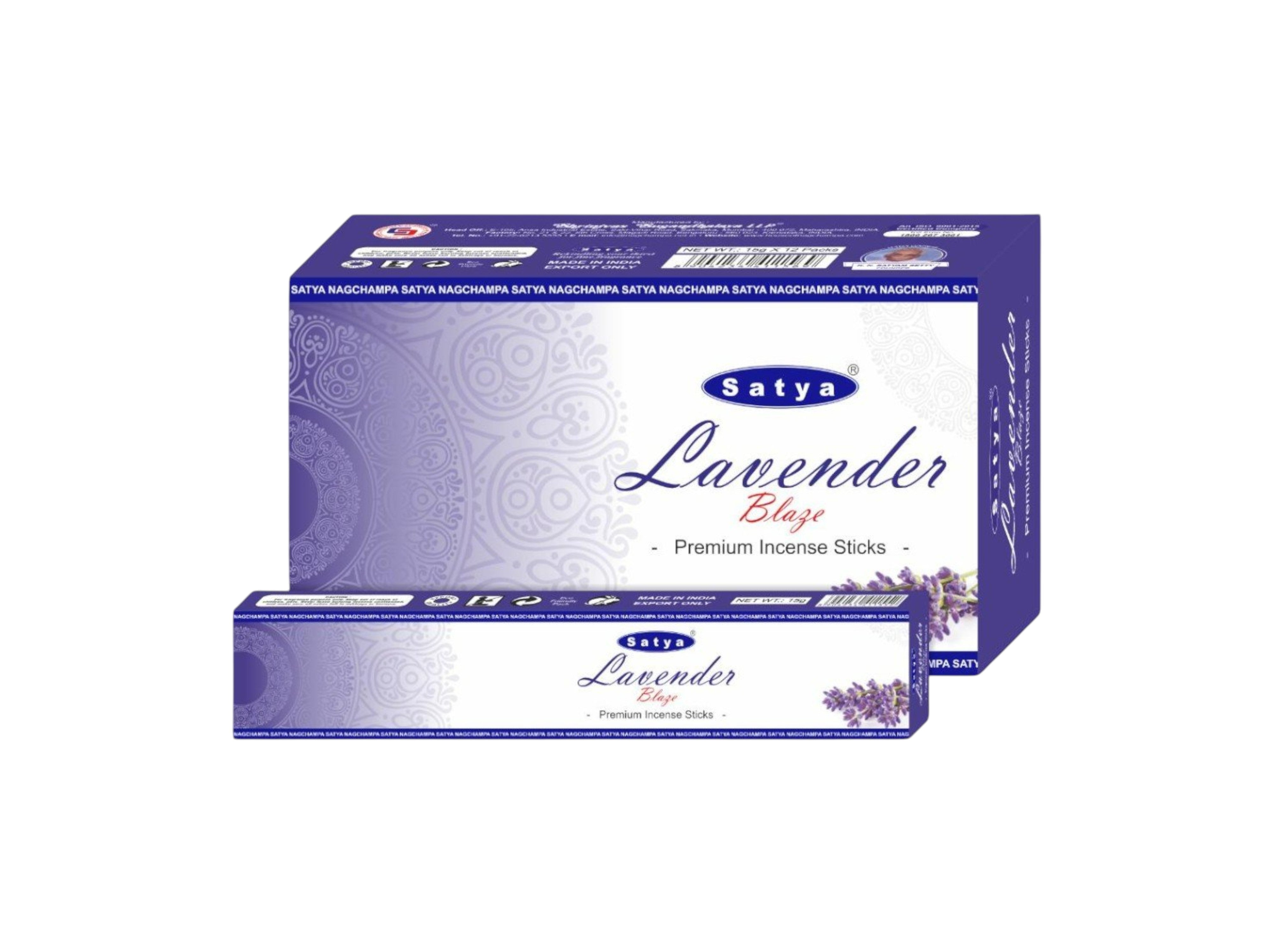Satya Lavender incense packaging on a white background
