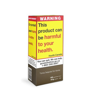 Tobacco product packaging with warning label on a white background