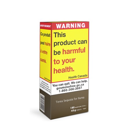 Tobacco product packaging with warning label on a white background