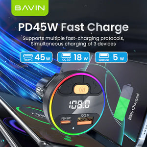 Bavin PD45W fast charging device with digital display on a dark background