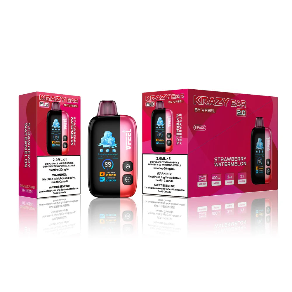 Krazy Bar by Vfeel vape device and packaging on a white background