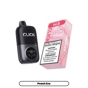 Black 'CLICK' device and pink 'Hi5' packaging on a white background