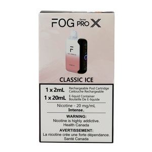 FOG Pro X Classic Ice e-liquid packaging on a white background