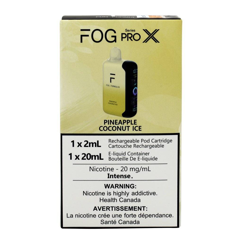 FOG Pro X Pineapple Coconut Ice e-liquid packaging on a white background