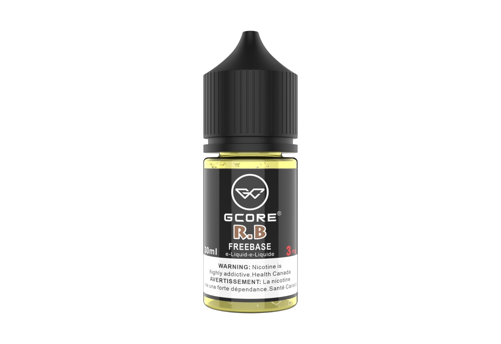 Gcore R&B Freebase vape juice bottle on a white background