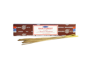 Box of Satya Rain Forest incense sticks on a white background