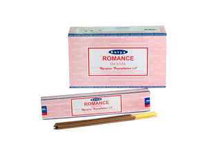 Satya Romance incense packaging with sticks on a white background