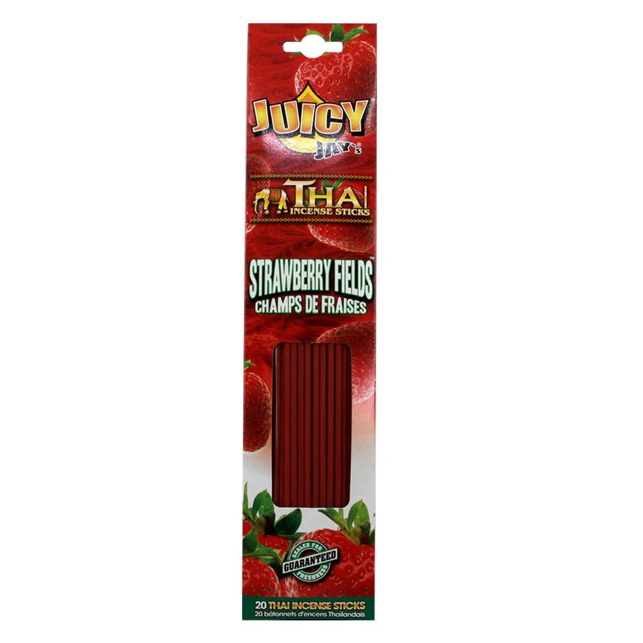 Pack of Juicy Jay's Incense Sticks with strawberry flavor on a white background