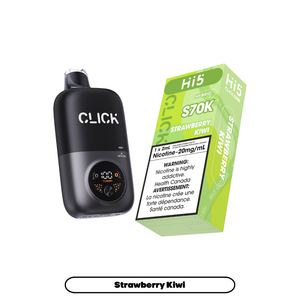 Black Click device and green Hi5 packaging on a white background