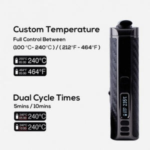 Temperature control device with digital display on a white background