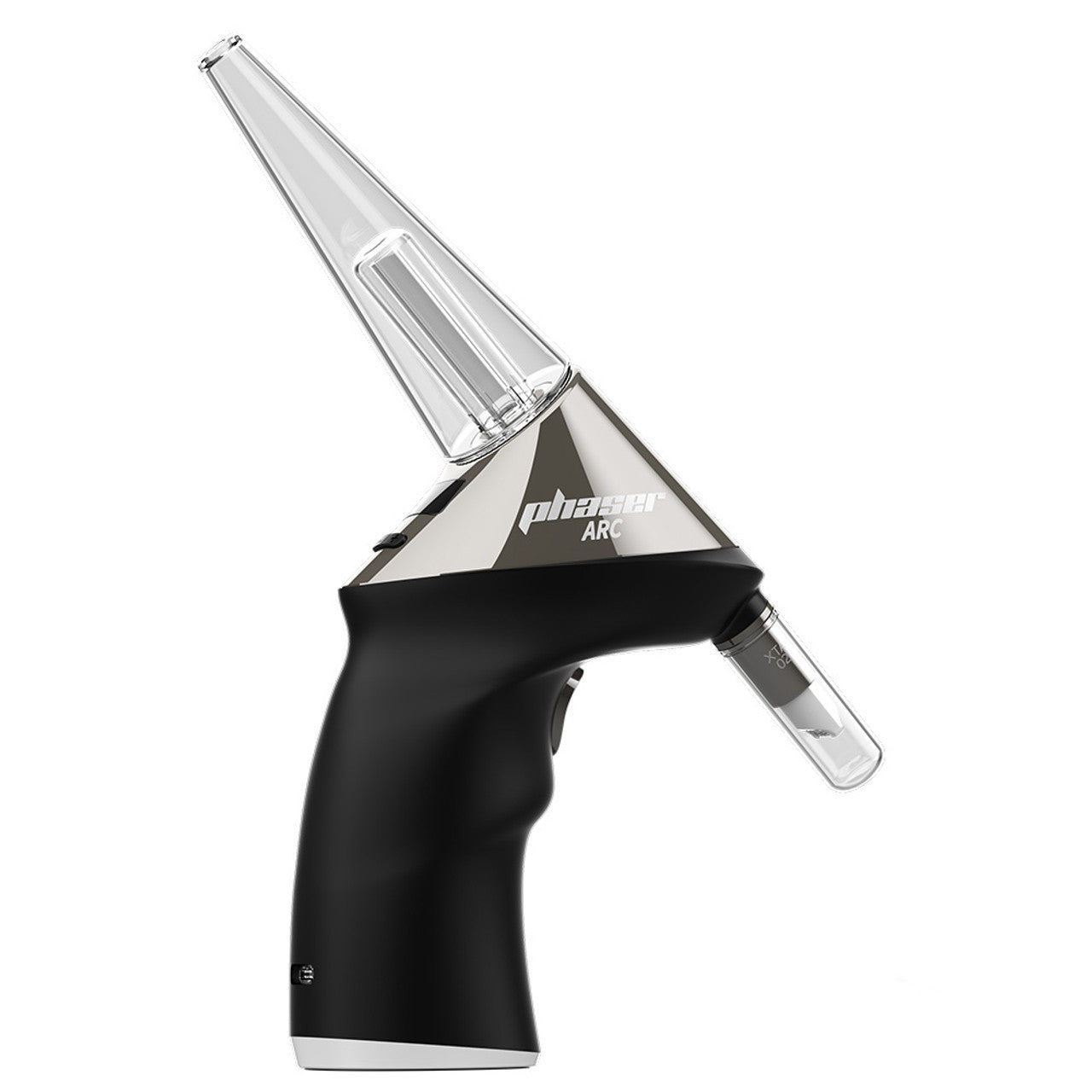 Black and silver Phaeton ARC wine aerator on a white background