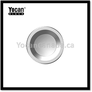 A silver-colored circular coil for a vape pen, branded with 'Yocan'.