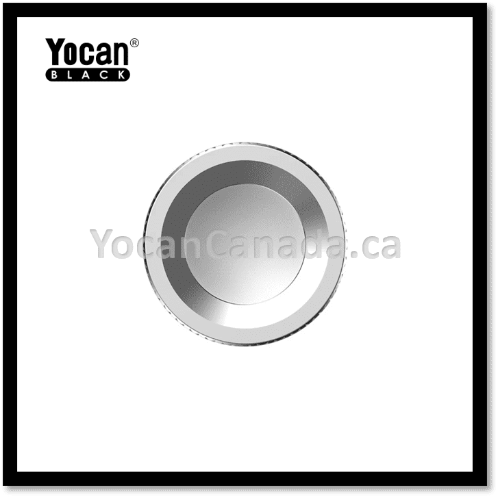 A silver-colored circular coil for a vape pen, branded with 'Yocan'.
