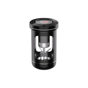 Black coffee grinder with transparent top on a white background