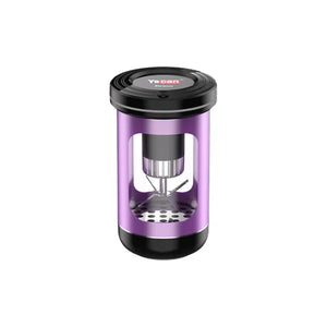Purple and black portable coffee maker on a white background