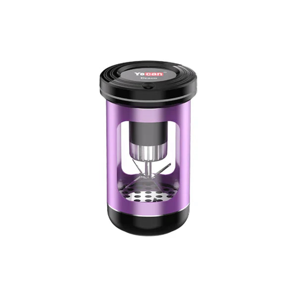Purple and black portable coffee maker on a white background