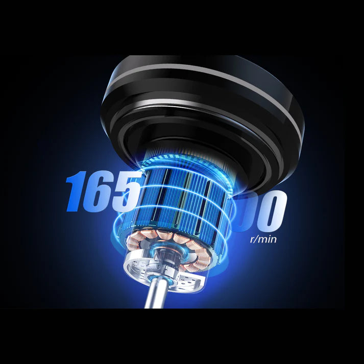 Motor with blue light and speed indicator on a dark background