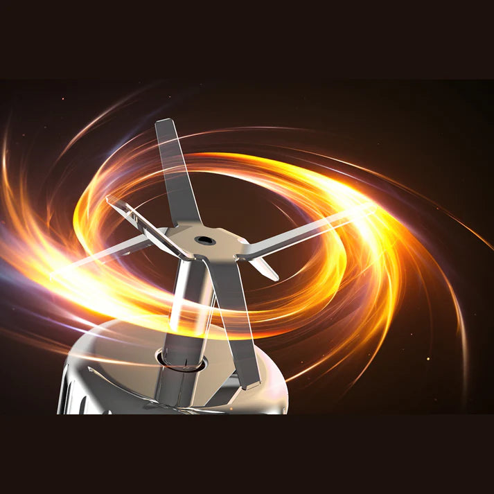 Metallic propeller blade with glowing circular effect on a dark background