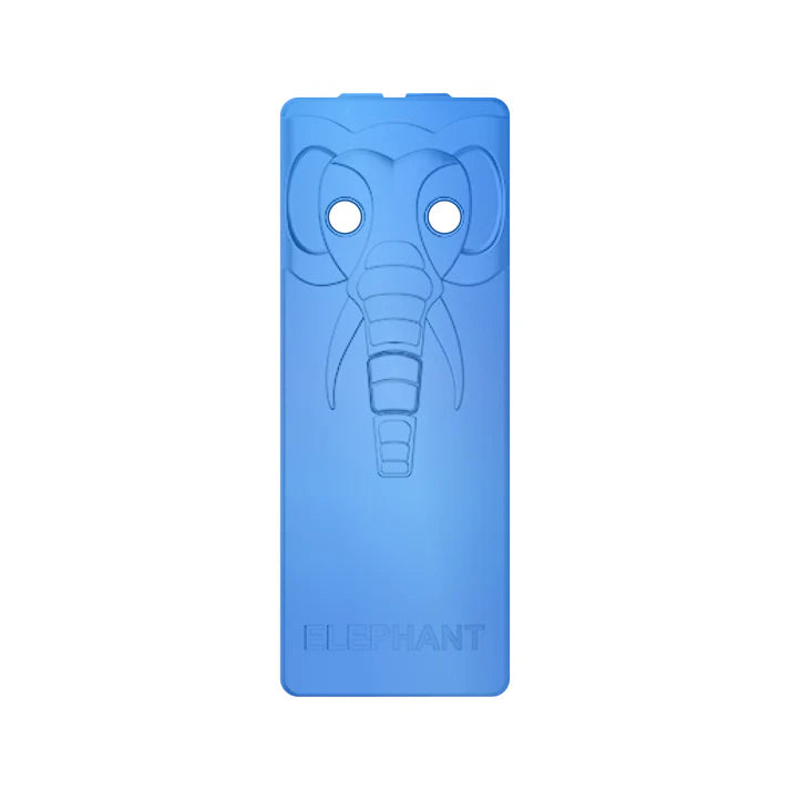 Blue ice pack with elephant design on a white background