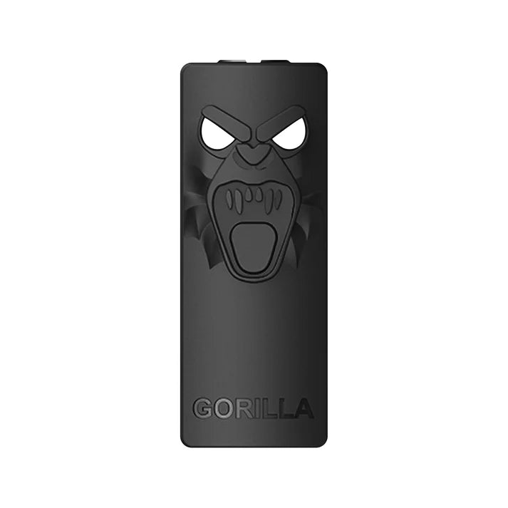 Black phone case with gorilla mask design on a white background