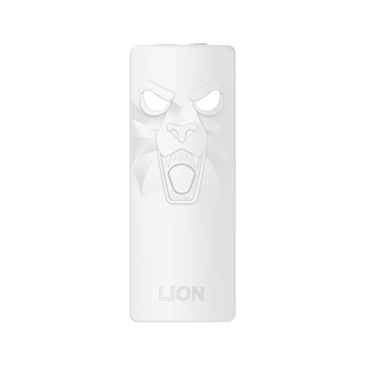 White phone case with lion face design on a white background