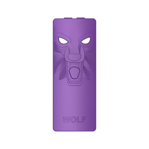 Purple power bank with wolf design and 'WOLF' branding on a white background